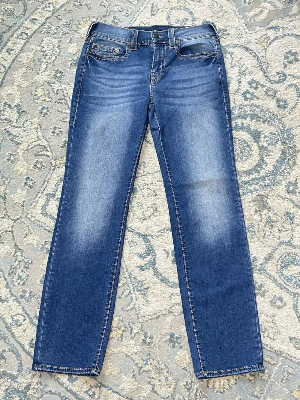 True Religion Geno Relaxed Slim Jeans Mens 32 Medium Wash Stretch Straight